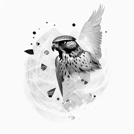 Only one wing of a falcon with an abstract black and white pattern inside tattoo design idea