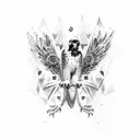 Only one wing of a falcon with an abstract black and white pattern inside tattoo design idea
