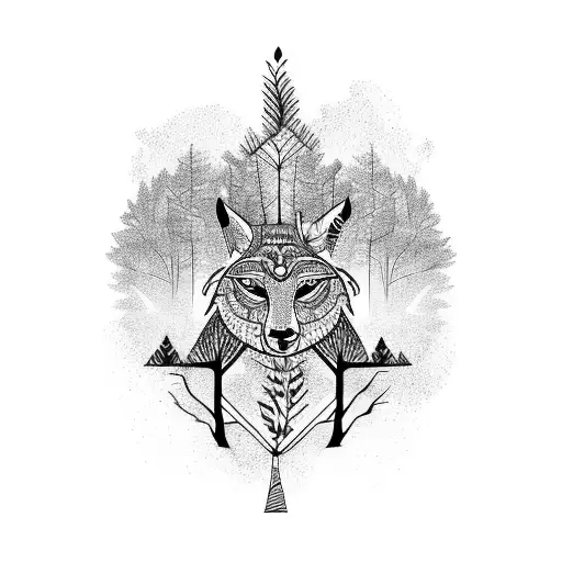 Forest with animals tattoo design idea