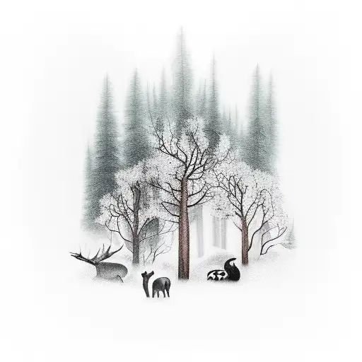 Forest with animals tattoo design idea