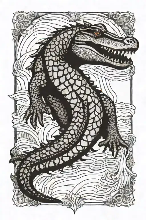 A mystical tarot card design featuring a crocodile as a symbol of strength and intuition tattoo design idea