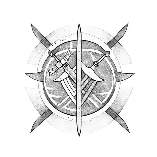 A black-grey tattoo of a crossed sword and knife with a banner that says 'Made In Swede' tattoo design idea