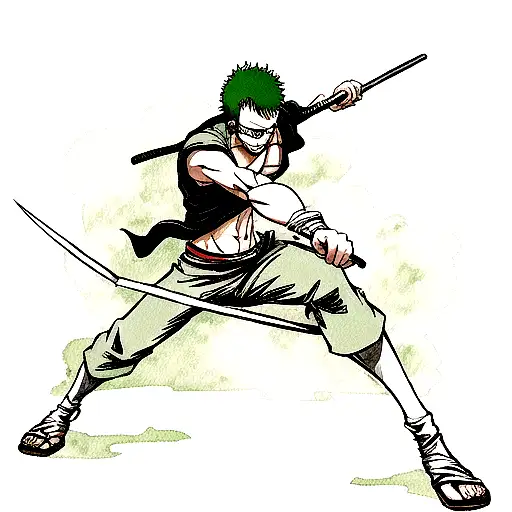 Lilly Sue Tattoo - Roronoa Zoro with his three swords from One piece!