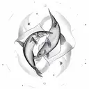 pisces sign with the word reveuse and pisces. star constellation  tattoo design idea