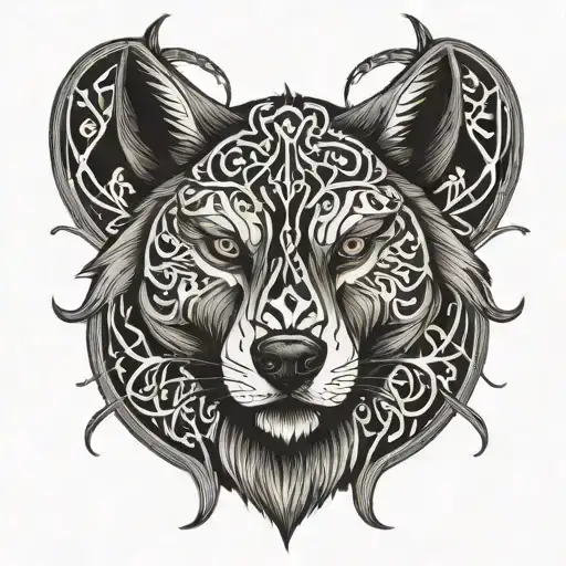 a wolf with the words Ramz and Michael written in Arabic calligraphy  tattoo design idea