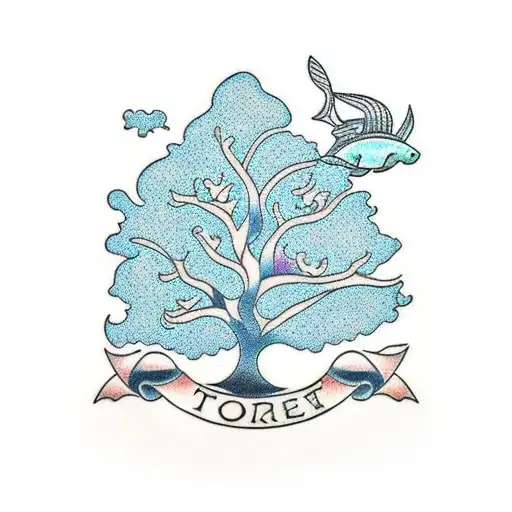 oak tree ocean family  tattoo design idea