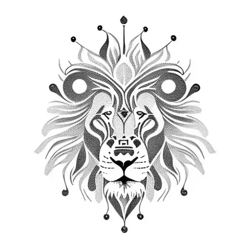 fille et crane de lion tattoo design idea