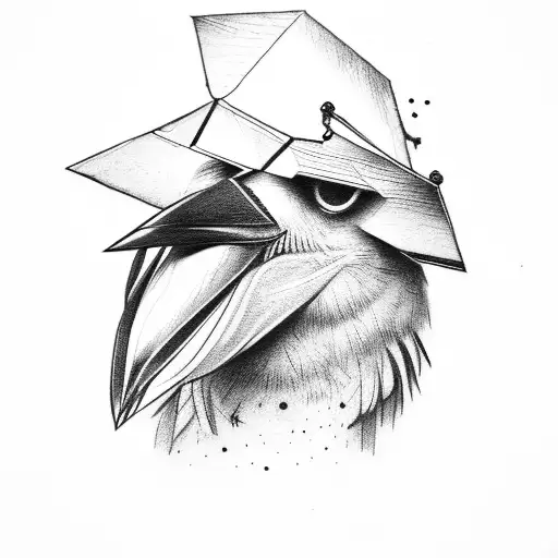A crow is committing suicide with a hammer on his head tattoo design idea