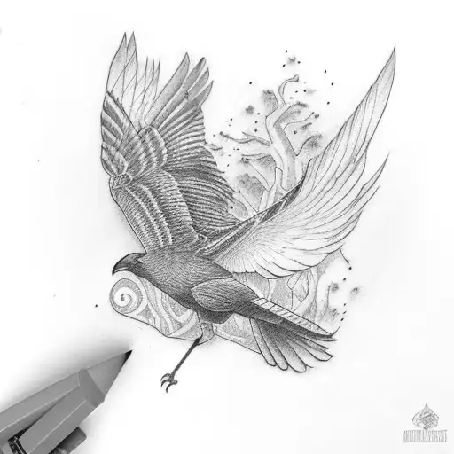 A crow who is about to commit suicide tattoo design idea