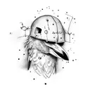 A crow is committing suicide with a hammer on his head tattoo design idea