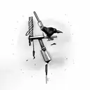 A crow is committing suicide with a hammer on his head tattoo design idea