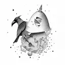 A crow is committing suicide with a hammer on his head tattoo design idea