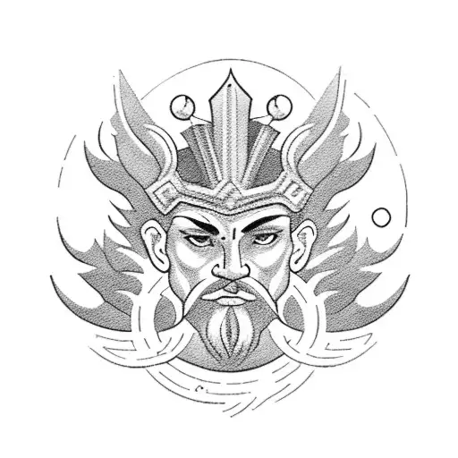 Craft a blackwork tattoo depicting the Greek god Zeus seated on a throne among the stars tattoo design idea