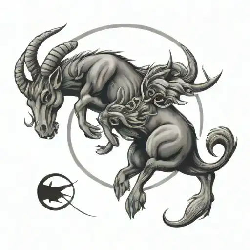 zodiac sign Capricorn with zodiac sign Pisces around it tattoo design idea
