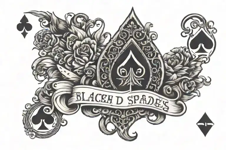 text: Blacked Queen of Spades tattoo design idea