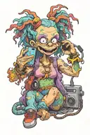 Cynthia doll from rugrats with phone and vape in her hands  tattoo design idea