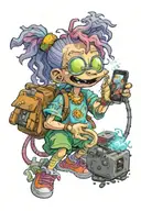 Cynthia doll from rugrats with phone and vape in her hands  tattoo design idea