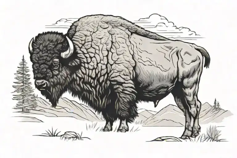 A majestic bison roaming through the mountains of Yellowstone National Park tattoo design idea