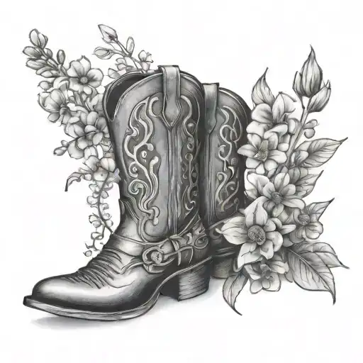 cowboy boots and wild flowers tattoo design idea