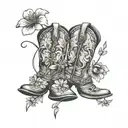 cowboy boots with wildflowers growing out of the top of the boots tattoo design idea