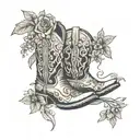 cowboy boots with wildflowers growing out of the top of the boots tattoo design idea