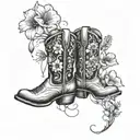 cowboy boots with wildflowers growing out of the top of the boots tattoo design idea