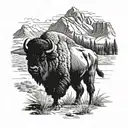 A majestic bison roaming through the mountains of Yellowstone National Park tattoo design idea