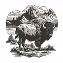 A majestic bison roaming through the mountains of Yellowstone National Park tattoo design idea