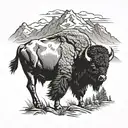 A majestic bison roaming through the mountains of Yellowstone National Park tattoo design idea