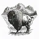 A majestic bison roaming through the mountains of Yellowstone National Park tattoo design idea
