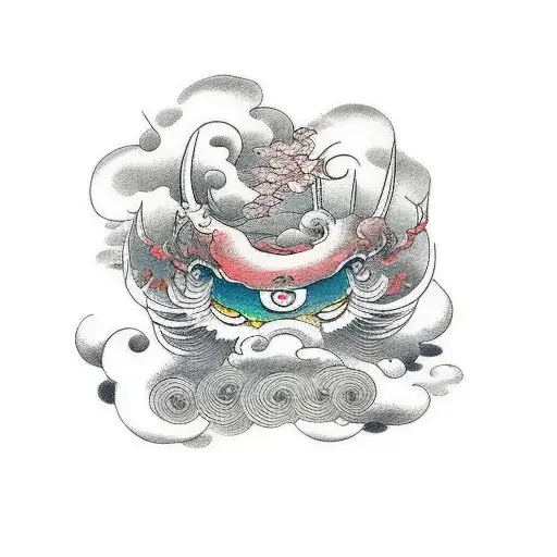 Japanese gods in clouds tattoo design idea