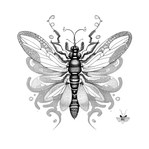 A dotwork tattoo showcasing an intricate insect collection, with beetles, butterflies, and dragonflies arranged in a mesmerizing pattern tattoo design idea