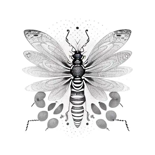 A dotwork tattoo showcasing an intricate insect collection, with beetles, butterflies, and dragonflies arranged in a mesmerizing pattern tattoo design idea
