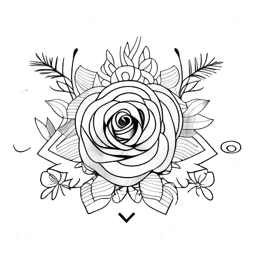  flower with the letters "F" "M"   Black thin lines tattoo design idea