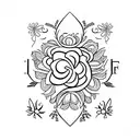  flower with the letters "F" "M"  in it.  tattoo design idea