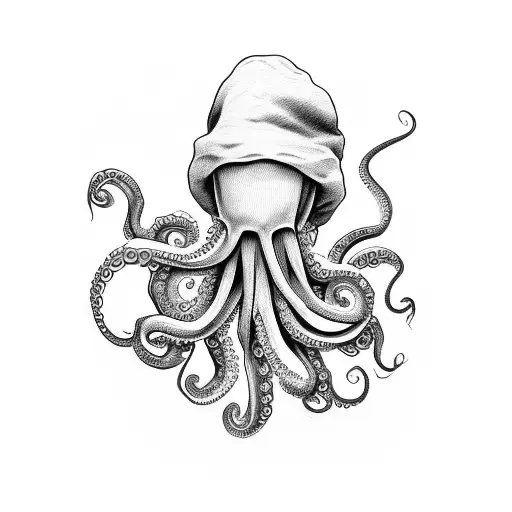 chef knife upright with an octopus holding on to the back in blackwork style tattoo design idea