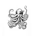 chef knife upright with an octopus holding on to the back in blackwork style tattoo design idea