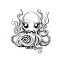 chef knife upright with an octopus holding on to the back in blackwork style tattoo design idea