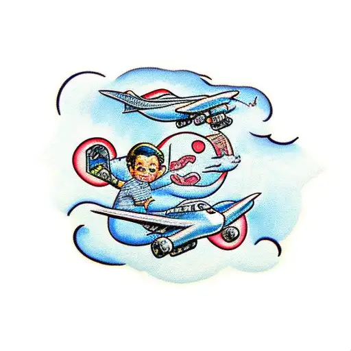 mothers love for son and jet plane combined tattoo design idea