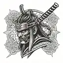 samurai with half skull armor tattoo design idea
