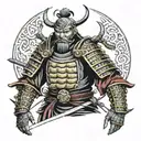 samurai with half skull armor tattoo design idea