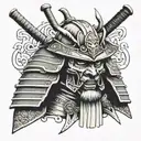 samurai with half skull armor tattoo design idea