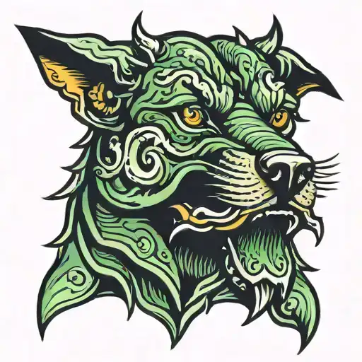 black and green Cerberus head tattoo design idea