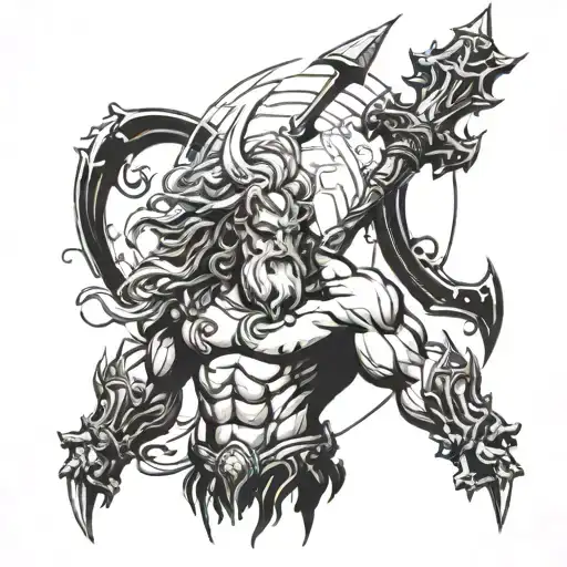 combine Zeus' lighting bolt, Poseidon's Trident, and Hades bident tattoo design idea