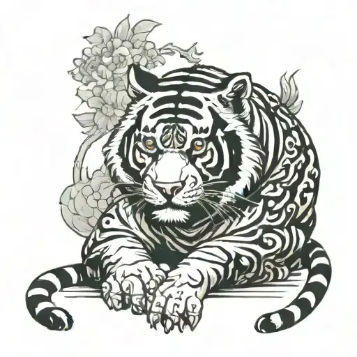 tiger in kimono waiting for fight tattoo design idea