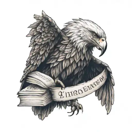 A detailed blackwork tattoo of a majestic eagle holding a letter in its talons, symbolizing the client's love for both their grandmother and the divine. tattoo design idea