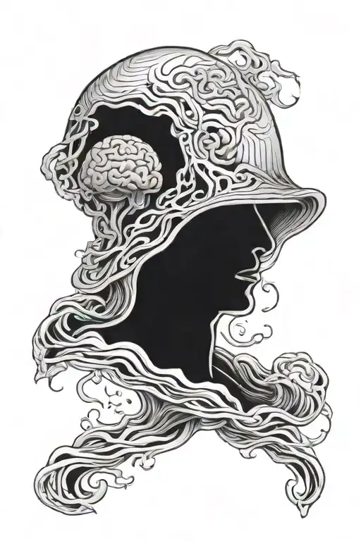 hooded figure brain inside tattoo design idea
