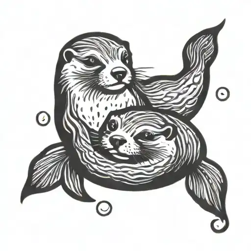 alchemy, two otters swimming tattoo design idea