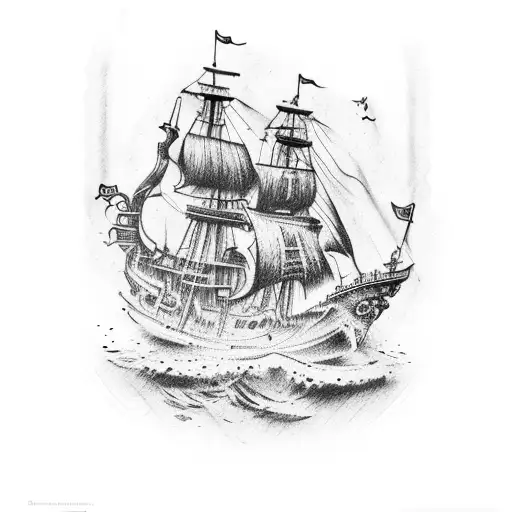 pirate ship with Davie jones locker tattoo design idea