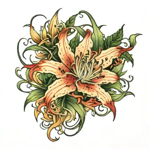 Spider lily with dragon tattoo design idea